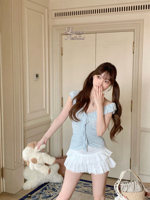 Cotton Embroidered Layered Mini Skirts